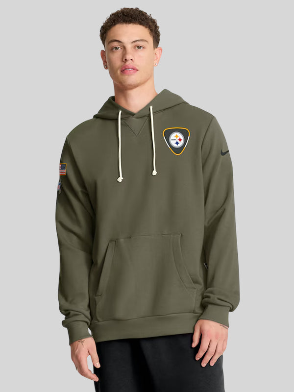 Mens Pittsburgh Steelers Nike Olive 2025 Salute to Service Sideline Standard Issue Dri FIT Hoodie