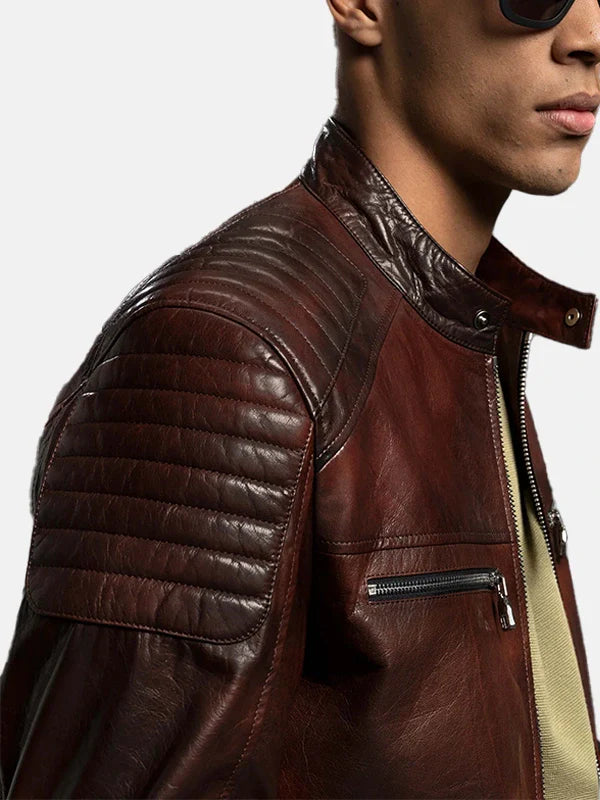 Mens Reddish Brown Motorcycle Leather Jacket