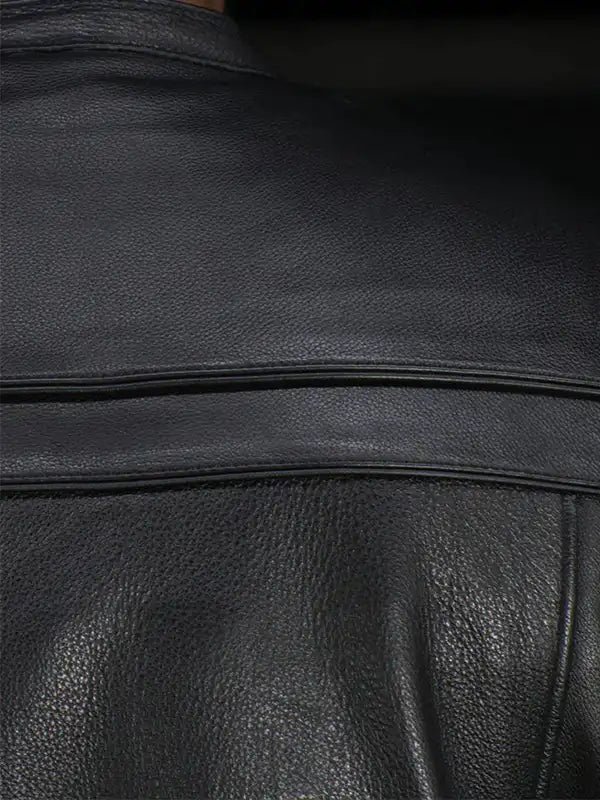 Mens Rider Black Leather Jacket Close Up