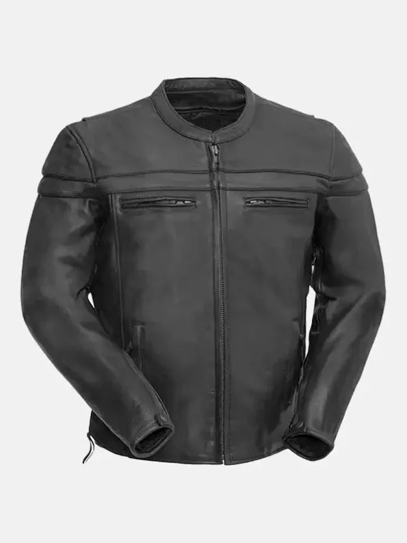 Mens Rider Black Leather Jacket Front