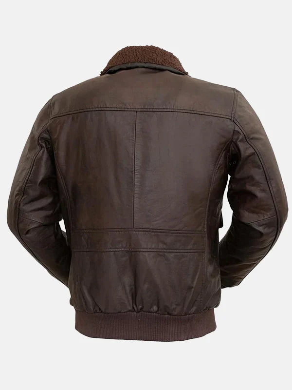 Mens Shearling Collar Brown Bomber Jacket Back