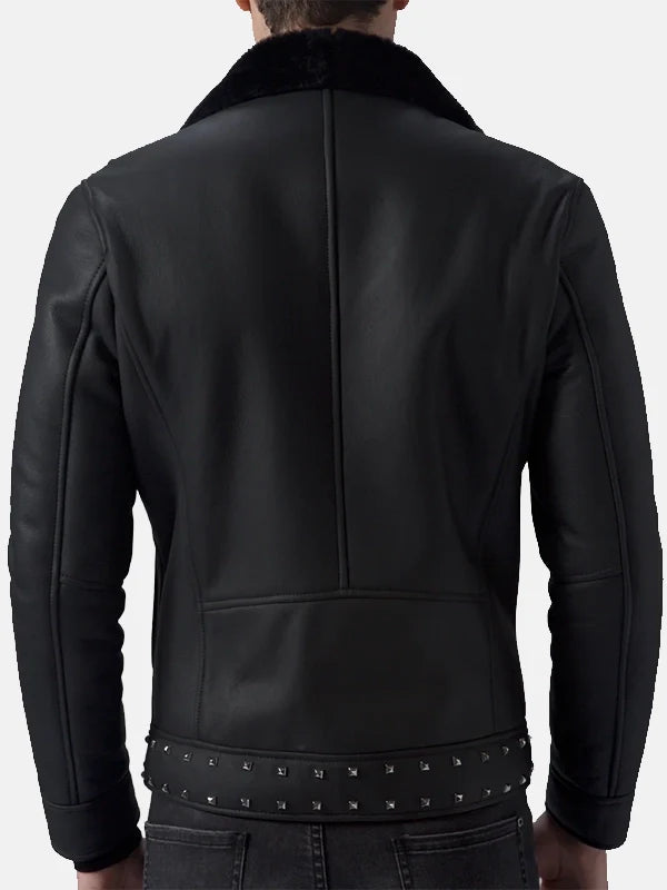 Mens Studded Black Leather Jacket Back