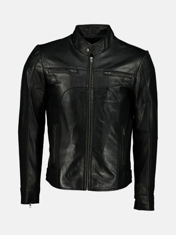 Mens Supreme Black Leather Cafe Jacket Front