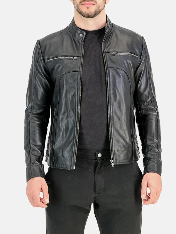 Mens Supreme Black Leather Cafe Jacket