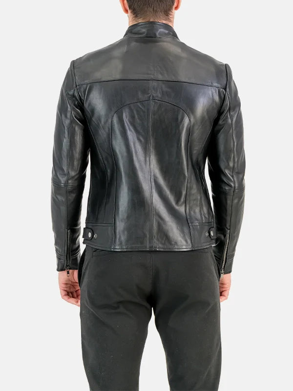 Mens Supreme Cafe Racer Style Black Leather Jacket