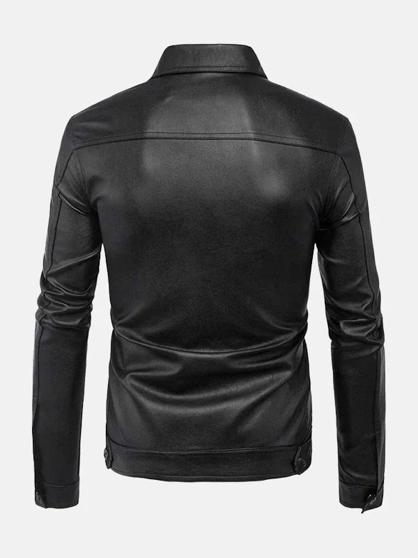 Mens Turn Down Collar Leather Jacket Back
