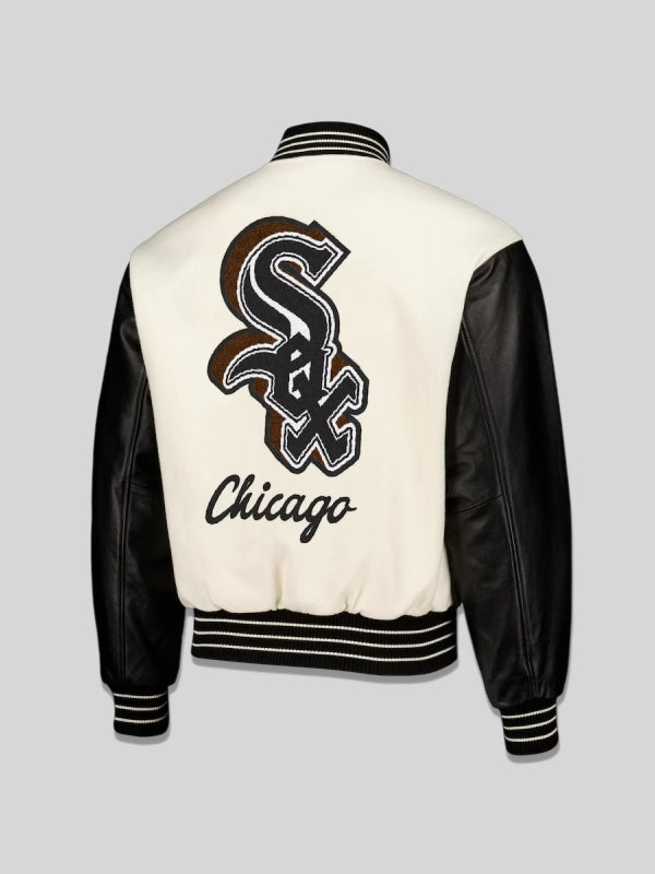 Men's Chicago White Sox PLEASURES White Full Snap Varsity Jacket