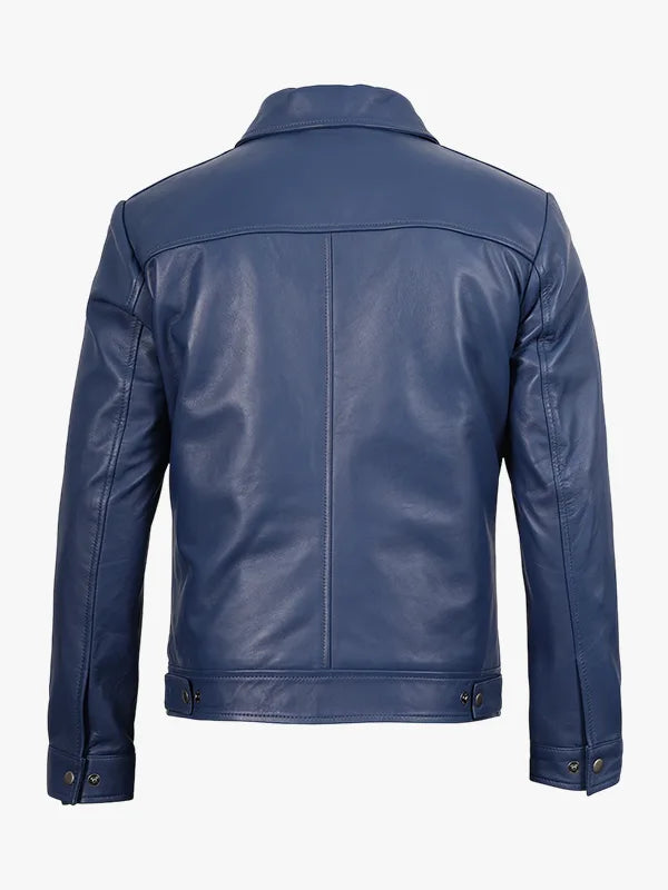 Mens Leather Trucker Jacket With Shirt Collar 
