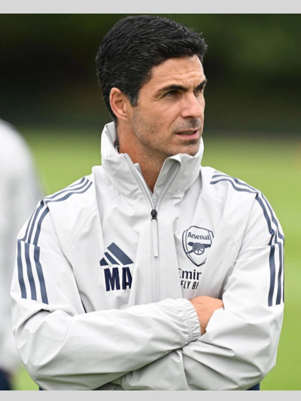 Mikel Arteta Arsenal FC Training Session 2025 Grey Jacket
