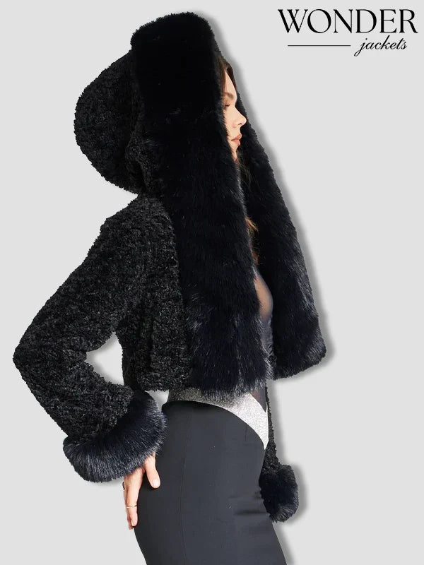 Miss Circle Kali Cropped Black Faux Fur Jacket