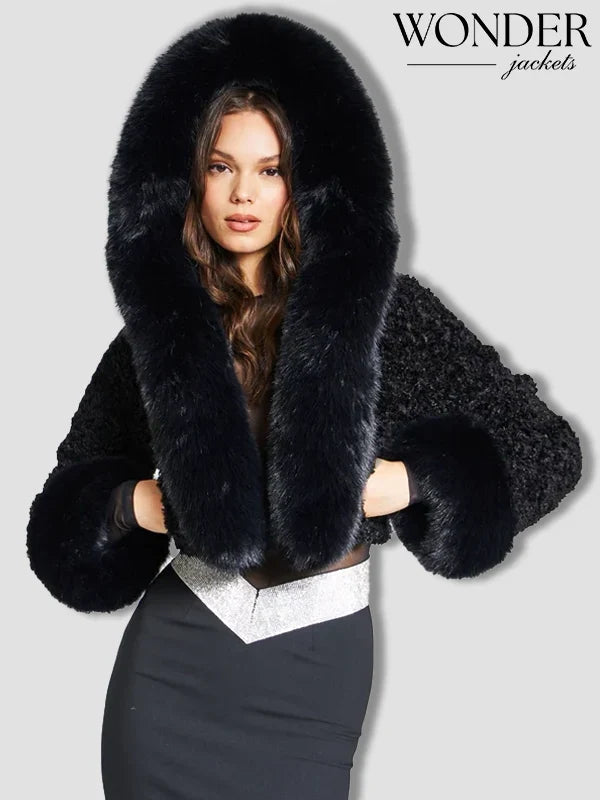 Miss Circle Kali Cropped Faux Fur Jacket Black