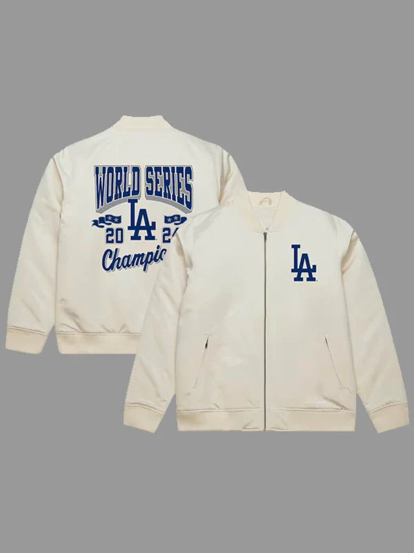 Mitchell & Ness Dodgers 2024 World Series Champions Cream Bomber Jacket