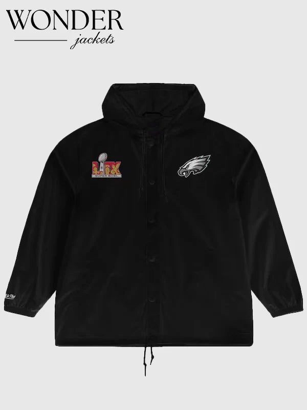 Mitchell Ness Eagles Super Bowl LIX Champions Wind breaker Jacket Black