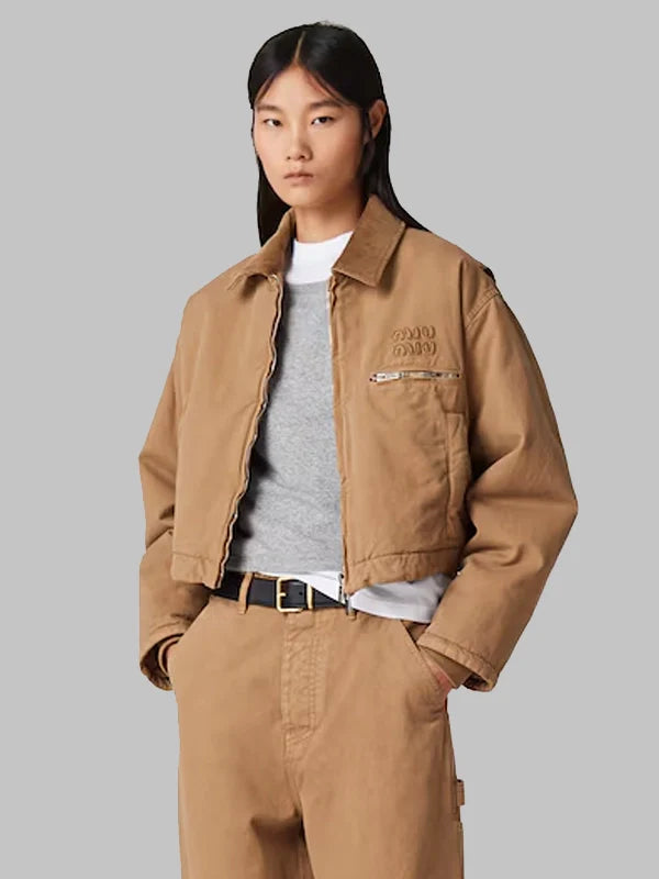 Miu Miu Garment-Dyed Gabardine Blouson Jacket Brown