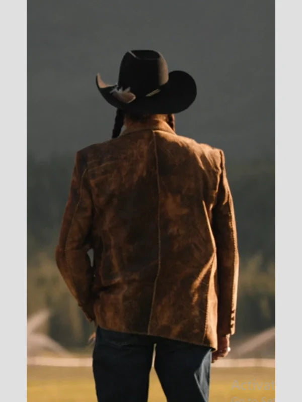 Mo Brings Plenty Yellowstone S05 Distressed Brown Blazer