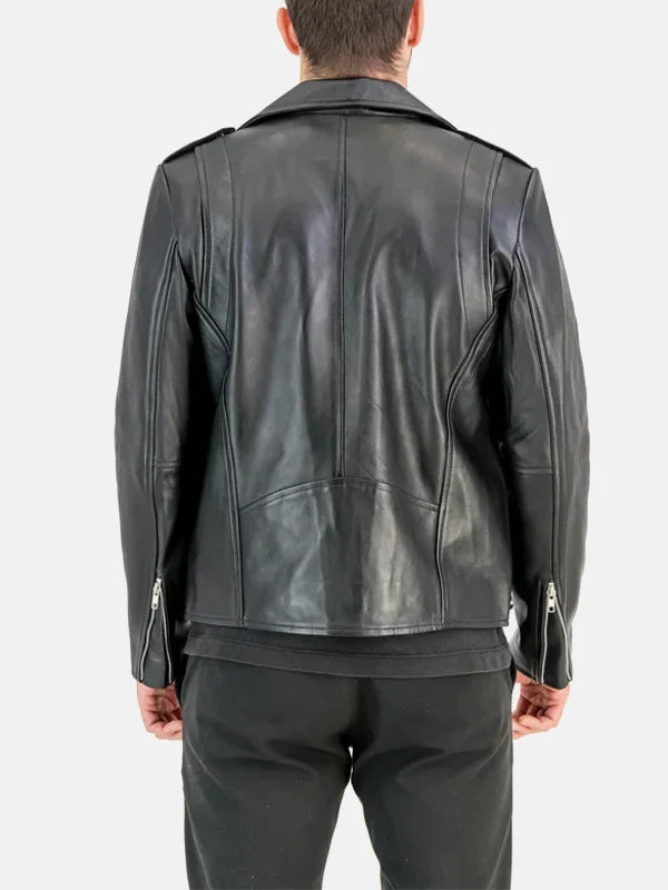 Morris Asymmetrical Collar Black Leather Motorcycle Jacket