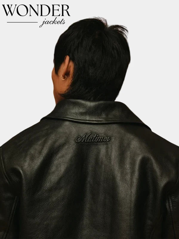 Mutimer Brown Leather Jacket Back Pose