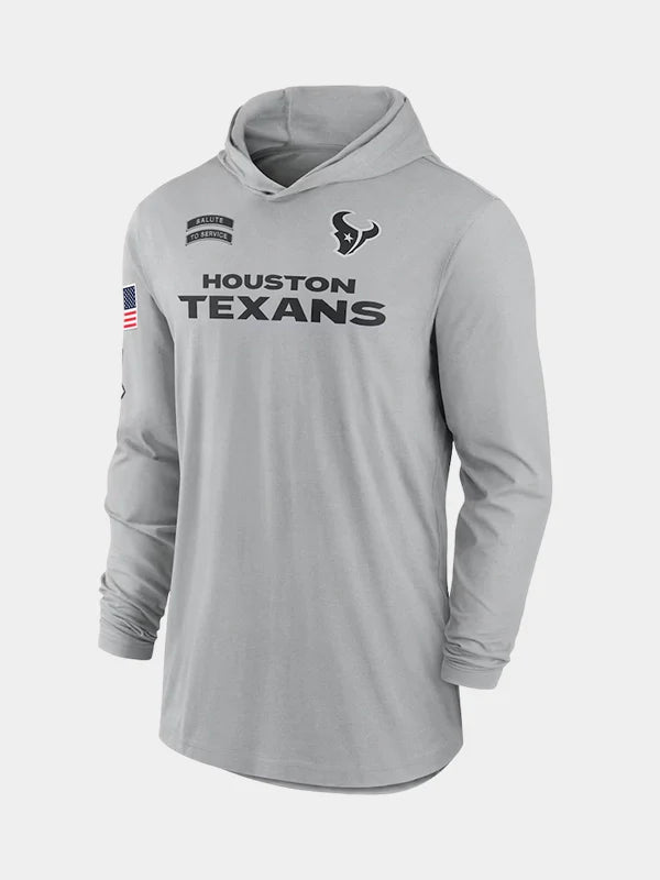 NFL 2024 Houston Texans Salute to Service Long Sleeve Hooded T-Grey Shirt