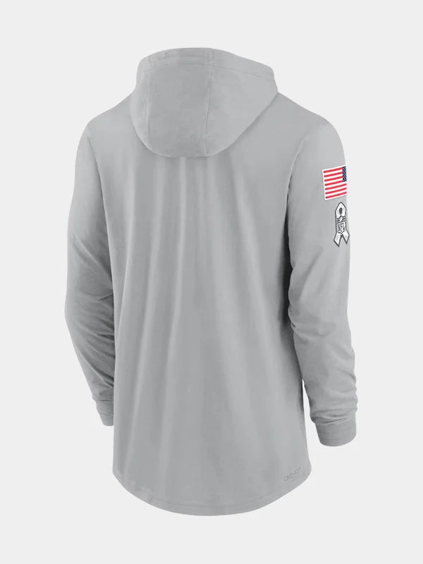 NFL 2024 Las Vegas Raiders Salute to Service Long Sleeve Hooded Grey T-Shirt