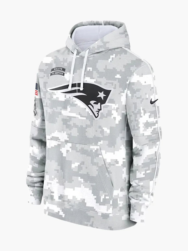 NFL 2024 New England Patriots Arctic Camo Salute to Service Hoodie