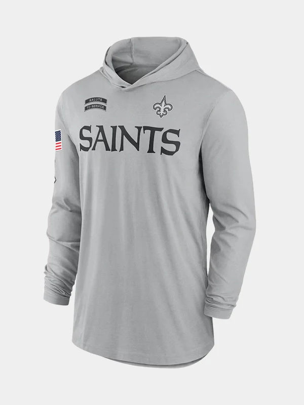 NFL 2024 New Orleans Saints Salute to Service Long Sleeve Hooded T-Grey Shirt