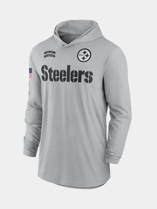 NFL 2024 Pittsburgh Steelers Salute to Service Long Sleeve Hooded T-Grey Shirt