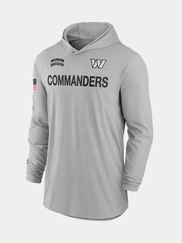 NFl 2024 Washington Commanders Salute to Service Long Sleeve Hooded Grey T-Shirt