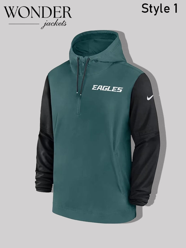 NIKE MIDNIGHT GREEN AND BLACK PHILADELPHIA EAGLES SIDELINE PRE GAME HALF-ZIP HOODIE JACKET