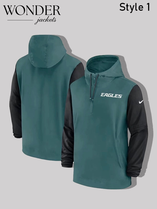 NIKE PHILADELPHIA EAGLES SIDELINE PRE GAME HALF ZIP HOODIE JACKET