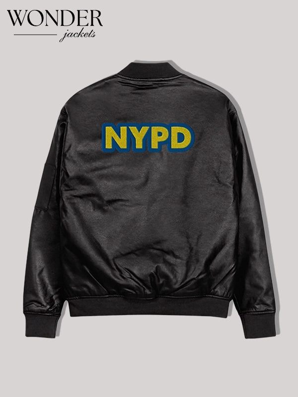 NYPD Black Leather Bomber Jacket