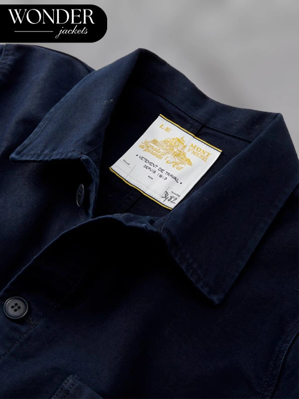 Navy French Moleskin Work Jacket Le Mont St Michel