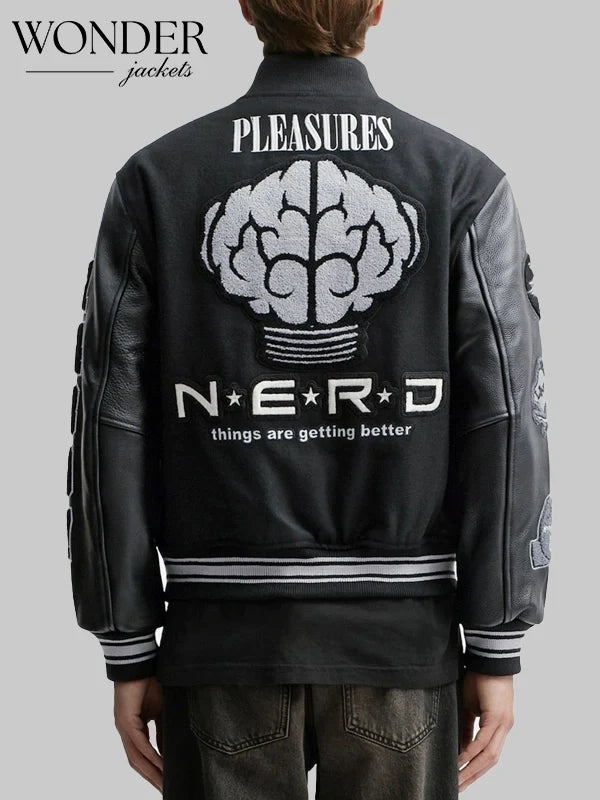 Nerd Black Varsity Letterman Jacket For Men’s