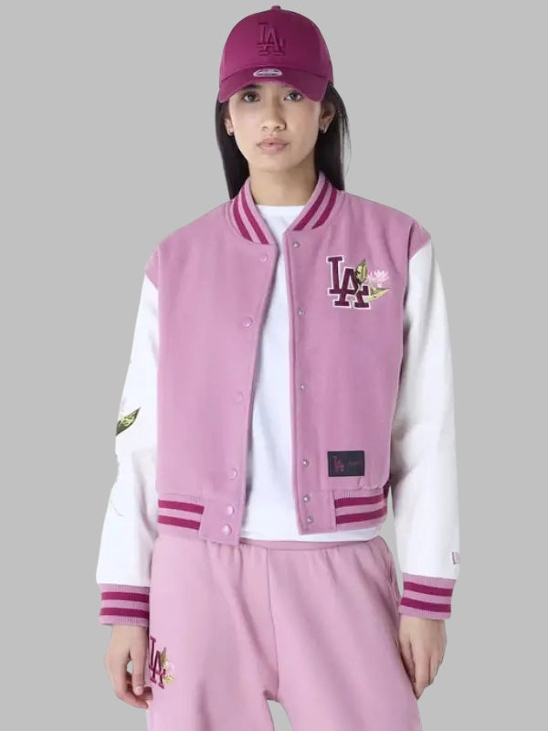New Era LA Dodgers Floral Pink Varsity Jacket