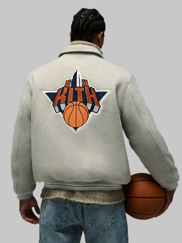 New York Knicks Kith Varsity Jacket Grey