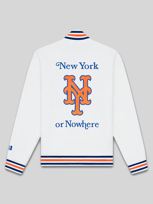 New York Mets New York or Nowhere x New Era White NYON x MLB Full-Zip Moto Varsity Jacket