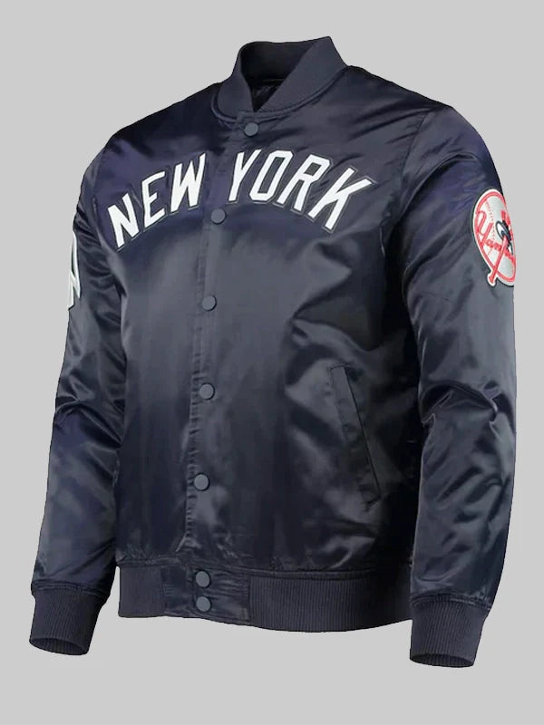 New York Yankees Navy Wordmark Satin Full-Snap Jacket