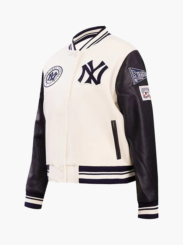 New York Yankees Varsity Jacket Cream