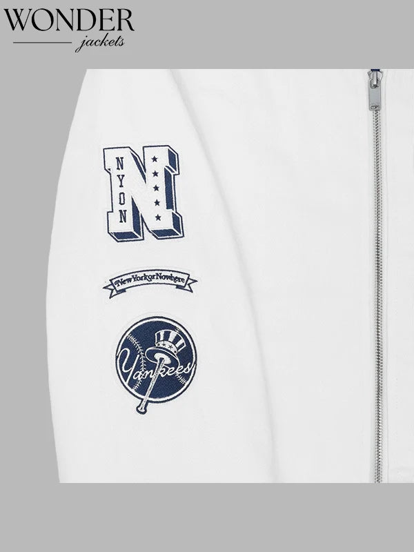 New York or Nowhere New York Yankees Pastime Off White Bomber Jacket