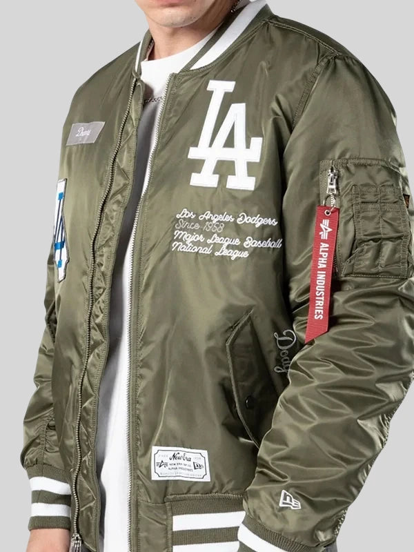 New Era Dodgers Alpha Industries Green MA-1 Bomber Jacket