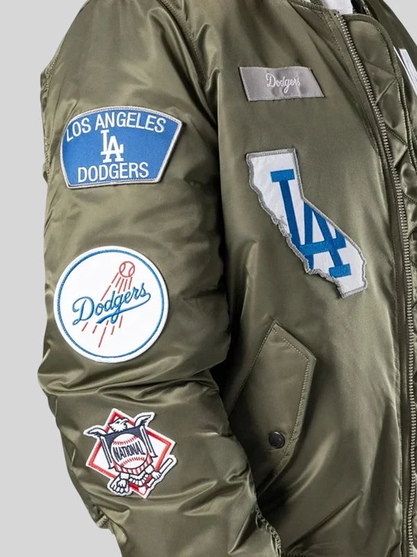 New Era x MLB Los Angeles Dodgers Alpha Industries MA 1 Bomber Jacket In Green