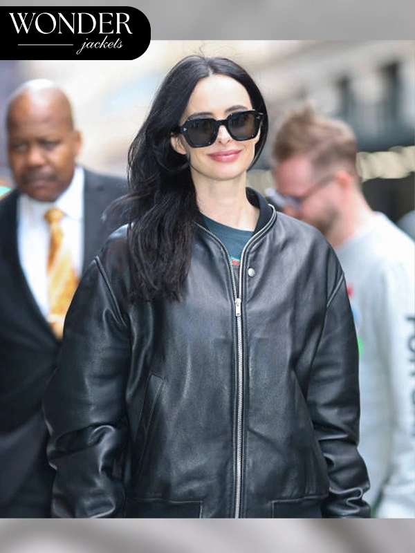 New York City Hudson Square Krysten Ritter Black Bomber Leather Jacket