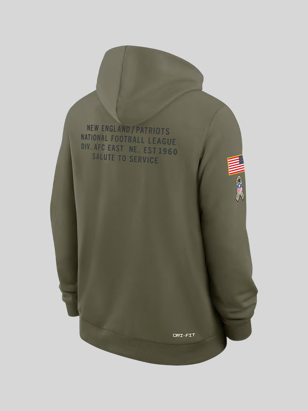 Nike 2025 Salute to Service New England Patriots Hoodie Olive