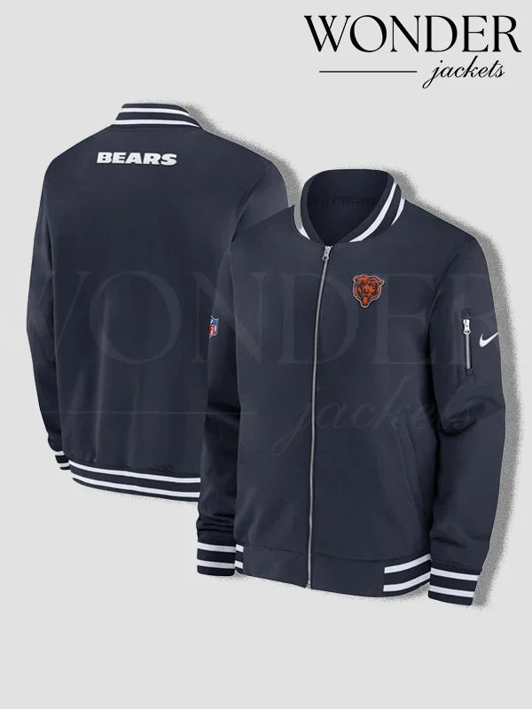 Nike Men’s Chicago Bears Sideline Coaches Navy Full-Zip Bomber Jacket Blue