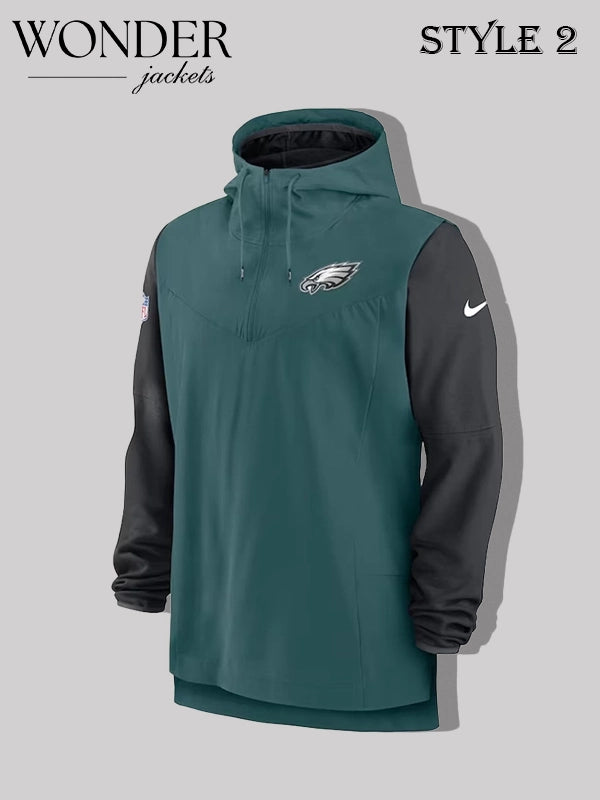 Nike Philadelphia Eagles Green Black Sideline Player Quarter-Zip Hoodie