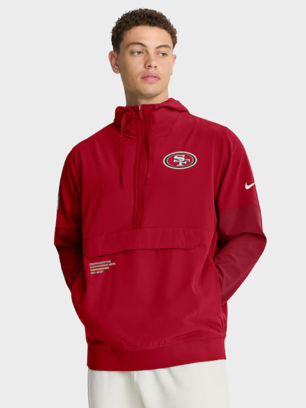 Nike San Francisco 49ers Sideline Anorak Half-Zip Hoodie Jacket Red