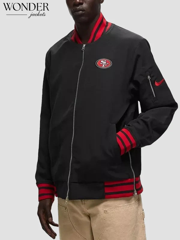 Nike San Francisco 49ers Sideline Coach Black Full-Zip Bomber Jacket