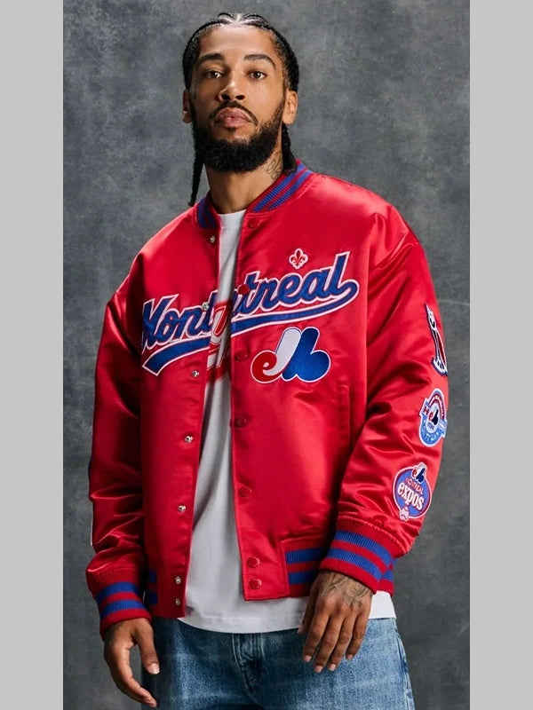 OVO x New Era x MLB Montreal Expos Satin Varsity Red Jacket