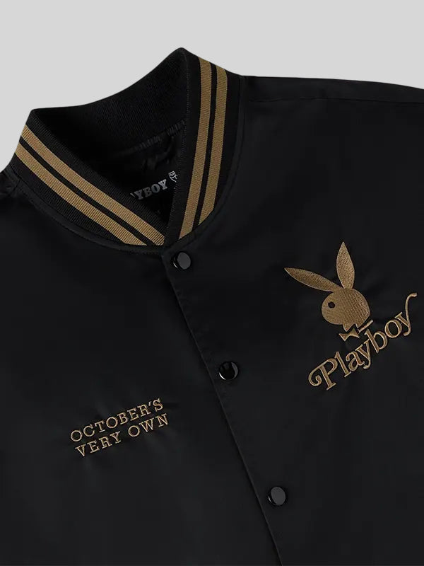 OVO x Playboy Satin Varsity Jacket Black