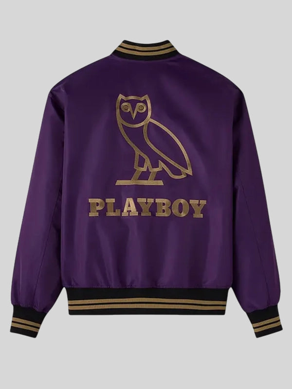 OVO x Playboy Satin Varsity Jacket Purple