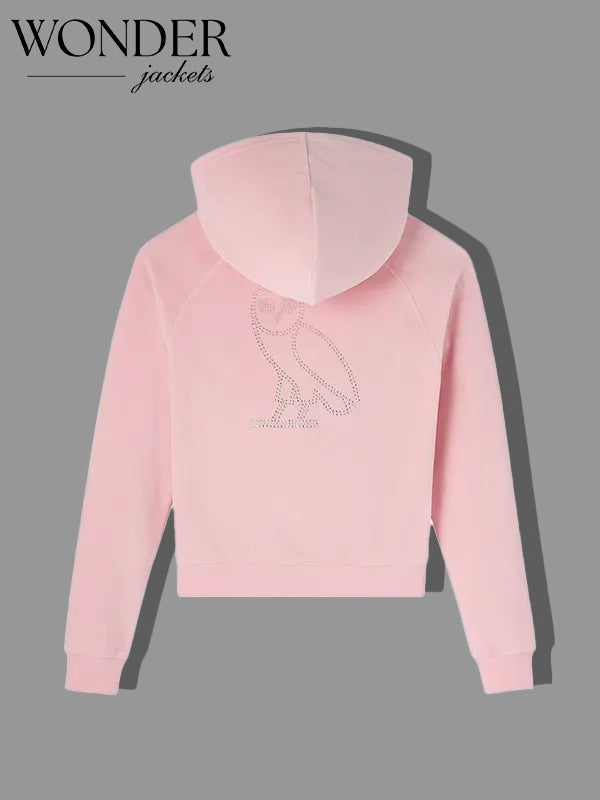 OVO x Rhinestone Crystal Pink Velour Hoodie